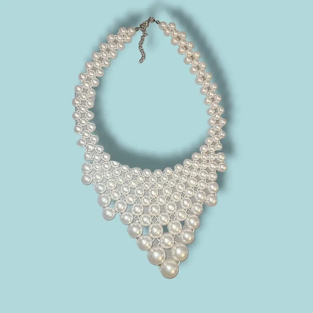 Vintage Rmn Faux Pearl Beaded Collar Bib Statement‎ Necklace